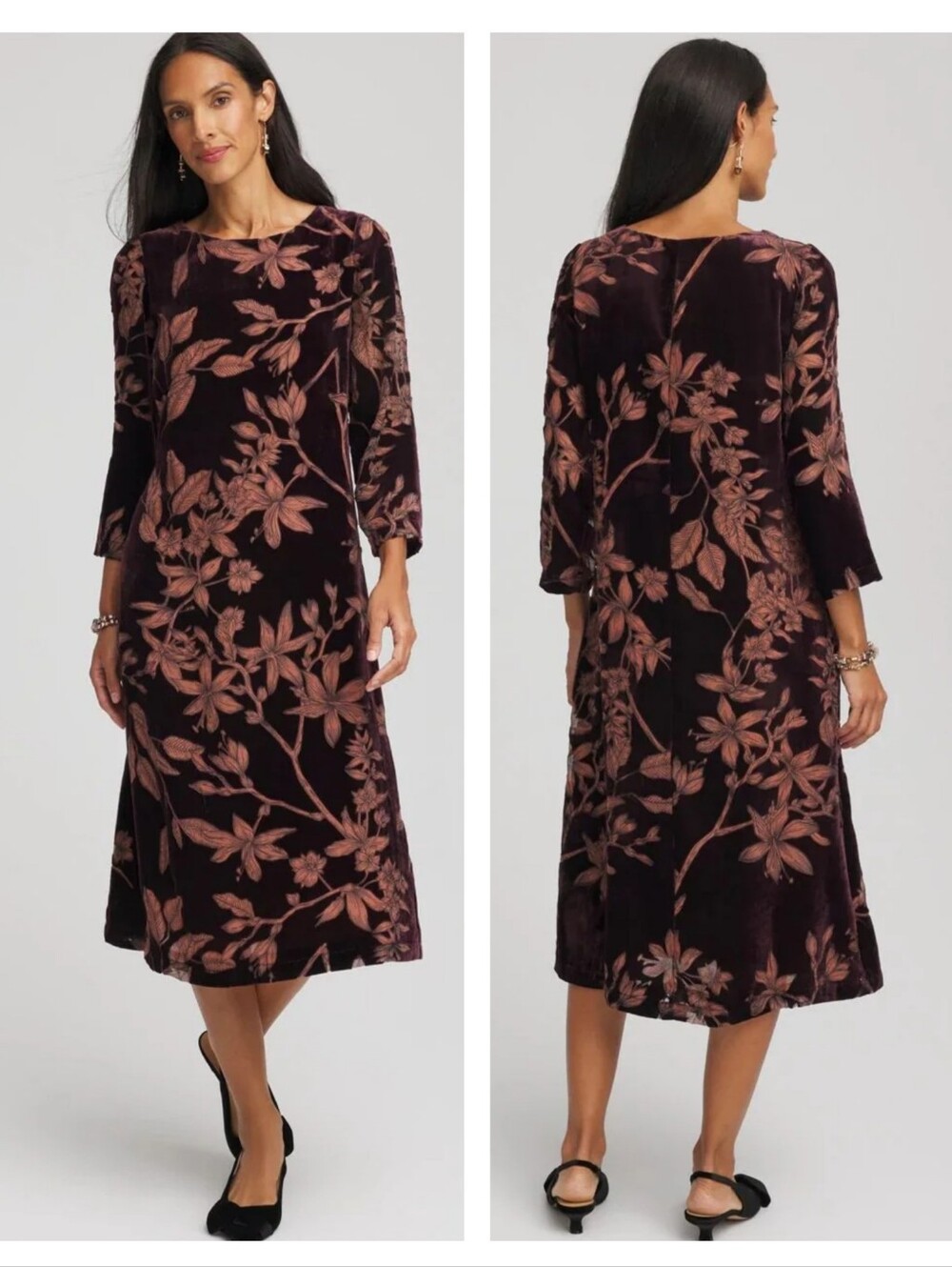 Chico's Burnout Velvet Midi Dress Size 3 Size 16